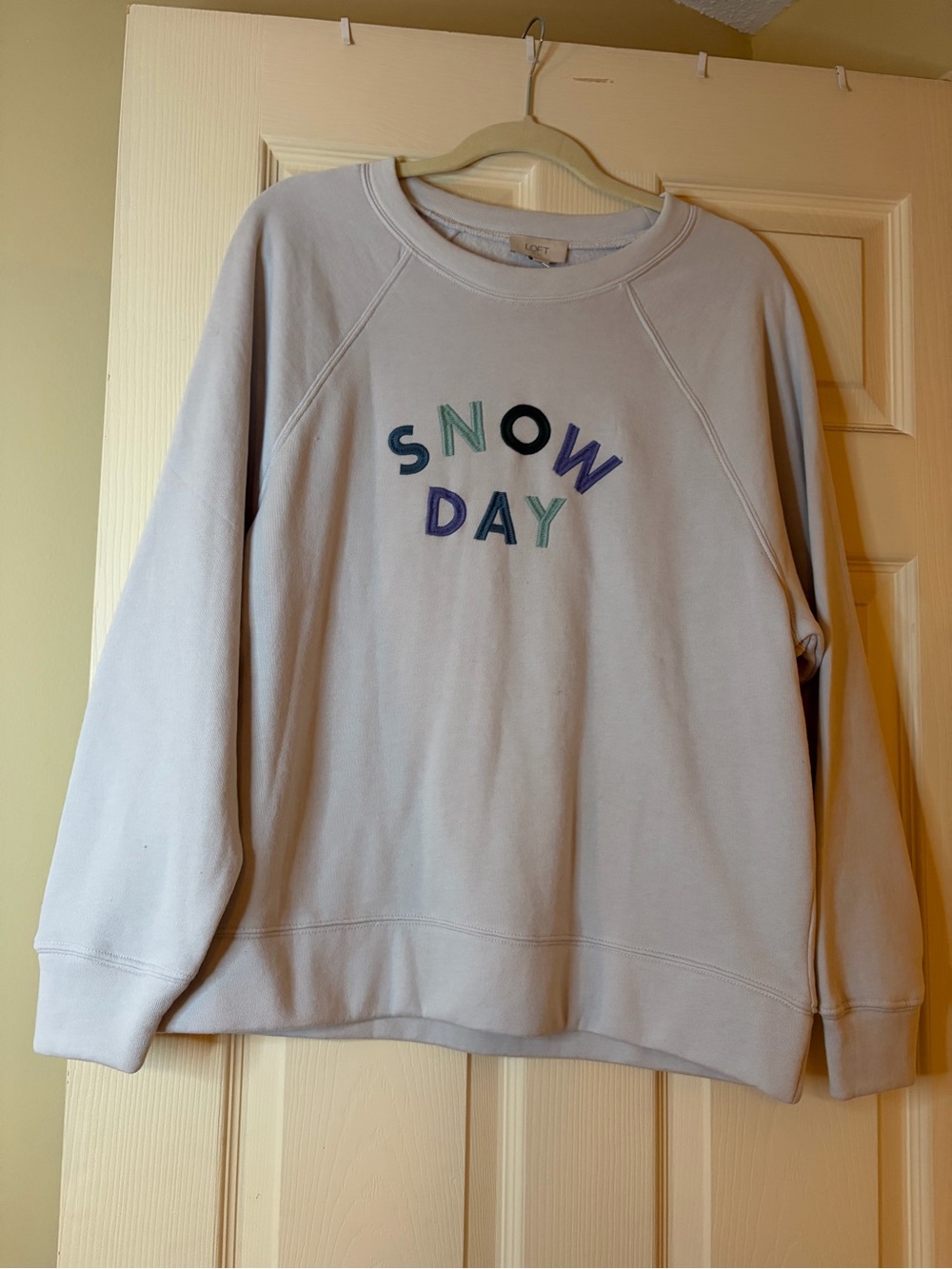 LOFT Snow Day Embroidered Crewneck Sweater - Light Gray